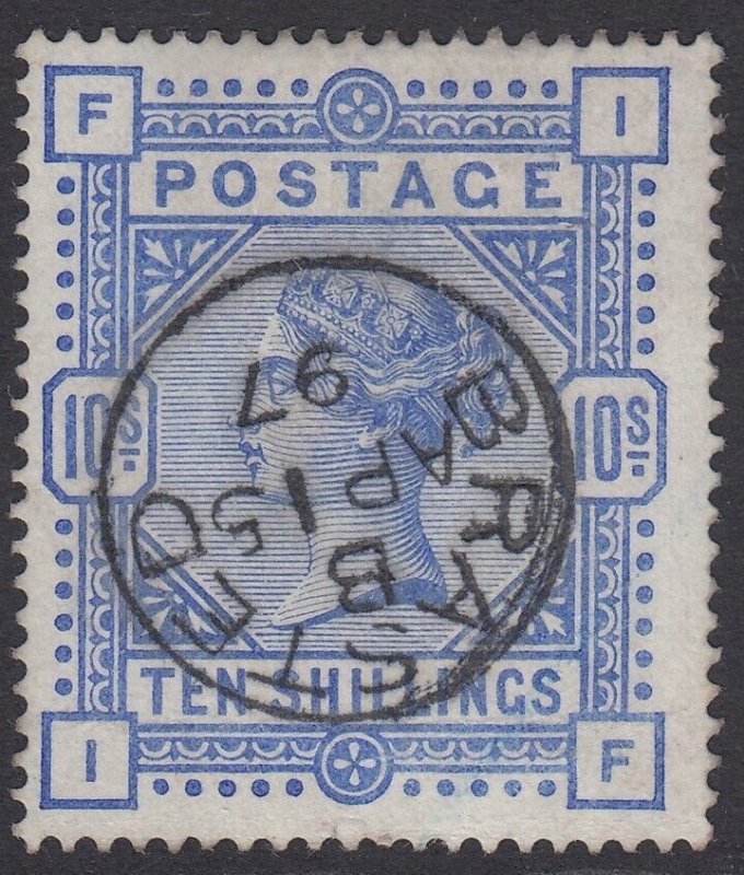 SG 183 10/- ultramarine. Very fine used with a Brasted CDS, April 15th 1897...