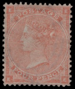 GB QV SG80, SCARCE 4d pale red plate 3, UNUSED. Cat £2000. EE