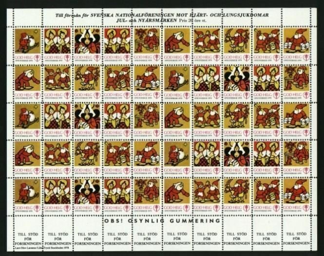 Sweden. Christmas Seal 1978/79 MNH Santa Full Sheet Unfolded.  Santa.Angels. 