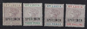 ST LUCIA 1886 QUEEN VICTORIA SET COMPLETE TO 1 SHILING SPECIMENT OVPT SG 39 42