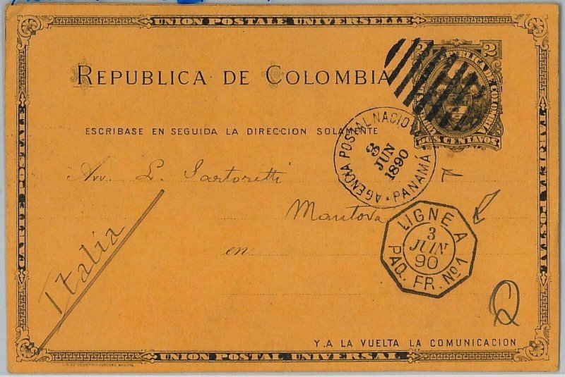 39596 COLOMBIA - POSTAL HISTORY - Stationery Card sent from PANAMA - PAQUEBOT