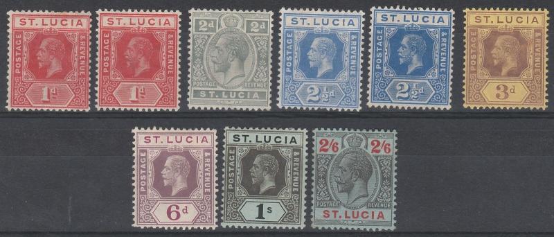 ST LUCIA 1912 KGV RANGE TO 2/6 WMK MULTI CROWN CA