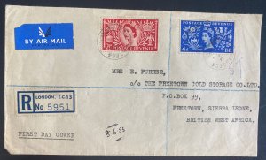 1953 London England First Day Cover To Freetown Sierra Leone Coronation Day