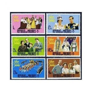 Maldives 662-667 changed colors,perf 12,MNH. Reign of QE II,25.1977.Royal family