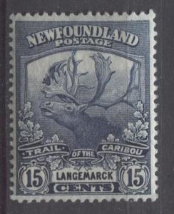 Newfoundland #124 15c Dp Steel Blue 1919-23 Trail of the Caribou Issue  VF-84 OG