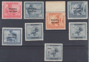 Ruanda Urundi Sc 12/36 MNH. 1924-1931 8 diff Belgian Congo issues w/ Overprints