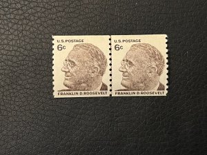 US Stamp Scott #1305 line pair Roosevelt 6c Prominent Americans FDR Mint NH