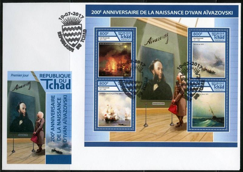 CHAD 2017 200th BIRTH  ANNIVERSARY OF IVAN AIVAZOVSKI PAINTINGS SHEET FDC