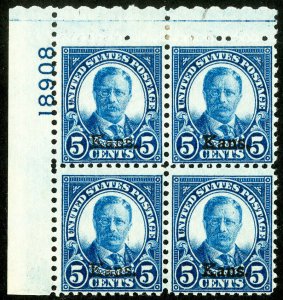 US Stamps # 663 MNH F-VF LH in Selvage Plate Block Of 4 Scott Value $200.00