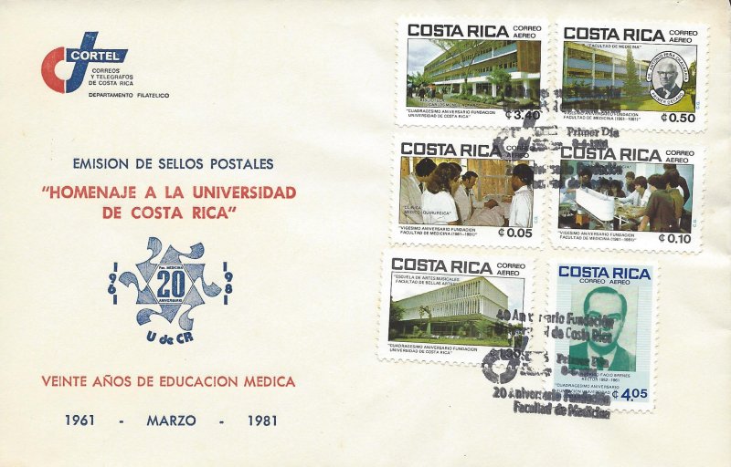 COSTA RICA UNIVERSITY UCR, MEDICAL EDUCATION, Sc C824-C829 FDC 1981