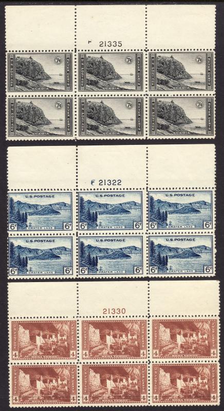 1934 U.S.National Parks perf issue full set of plate blocks MNH Sc# 740 / 749