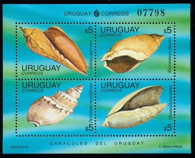 Uruguay Scott #1584 Mi Bl 68 MNH Sea Shells  CV$20+