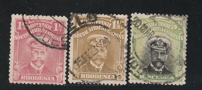 RHODESIA 1913 KGV ADMIRAL 1D 11/2D 5D DIE I PERF 14