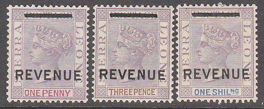 SIERRA LEONE QV Revenue : 1d, 3d & 1/- mint................................87302