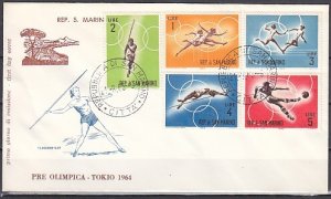 San Marino, Scott cat. 572-576 ONLY. Tokyo Olympics values. First day cover. ^