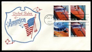 4160-4163 US 41c Mahogany Speedboats SA blk/4 FDC,  Artopages cachet