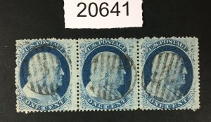 MOMEN: US STAMPS # 24 STRIP OF 3 USED POS.43-45R8 LOT # 20641