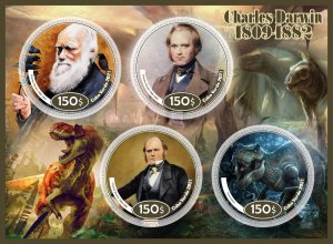 Stamps. Famous people. Charles Darwin , Dinosaurs  2021 year 8 sheets perforated