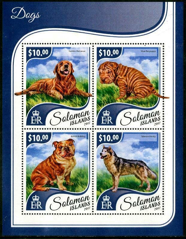 HERRICKSTAMP NEW ISSUES SOLOMON ISLANDS Sc.# 2384 Dogs Sheetlet of 4 Different