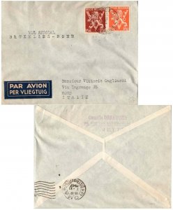 Belgium 1.25F and 1.50F Lion Rampant 1947 Bruxelles Airmail Special Flight to...