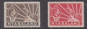 NYASALAND PROTECTORATE, 1938 KGVI 1d. Brown & 1 1/2d. Carmine, lhm.