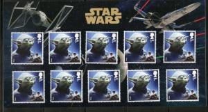 GREAT BRITAIN STAR WARS YODA  PRESENTATION PACK OF TEN STAMPS AS ISSUED