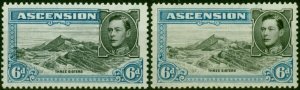 Ascension 1938-44 6d Black & BLue SG43 + 43b Both Perfs Fine MNH