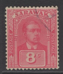 SARAWAK SG68 1922 8c BRIGHT ROSE-RED FINE USED 