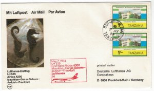 Tanzania 1984 Cover Stamps First Flight Dar es Salaam Frankfurt German Lufthansa