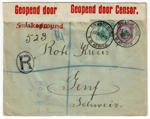 South West Africa 1915 Swakopmund cancel on registered cover to Switzerland