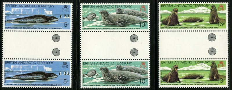 Br Antarctic Territory 1983 Seals Gutter Pairs set Sc# 96-101 NH