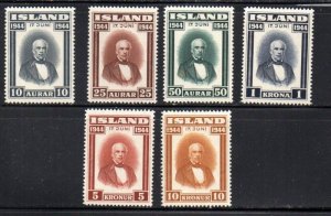 Iceland Sc 240-245 1945 Jon Sigurdsson Republic stamp set mint NH