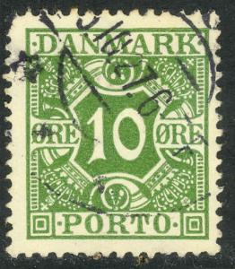 DENMARK 1921-30 10o Green Solid Panel Postage Due Sc J15 VFU