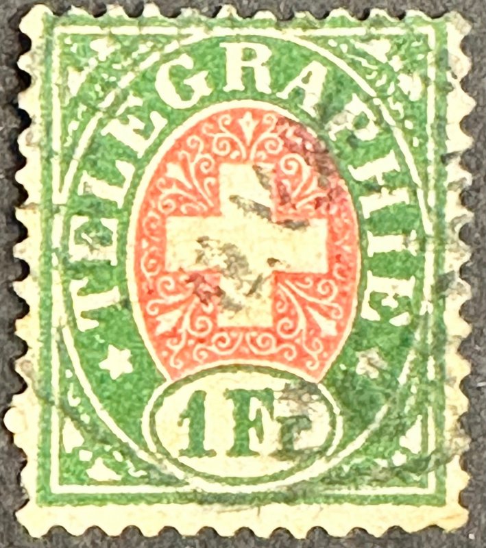 Switzerland 1Fr Telegraph stamp (Green and Pink) 1881 ???
