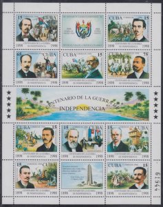 CUBA Sc # 3981a MNH SHEET of 10 DIFF WAR of INDEPENDENCE CENTENARY