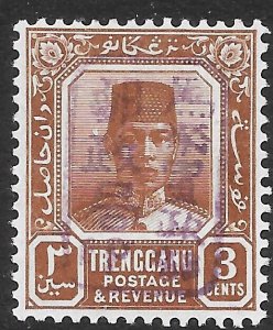 MALAYA-JAP.OCC. SGJ100 TRENGGANU 1942 3c CHESTNUT MTD MINT (p)