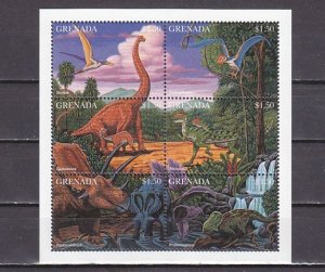 Grenada, Scott cat. 2639 a-f. Dinosaurs on a sheet of 6.