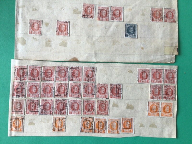 Belgium pre cancel stamps on old album part pages Ref A8461