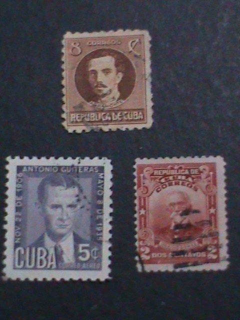 ​CUBA   THREE ALOMOST 80 YEARS VERY OLD USED FAMOUS PERSONS-STAMP-VERY FINE