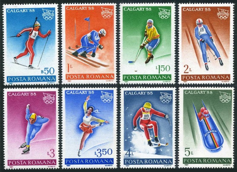 Romania 3487-3494,MNH.Mi 4418-4425. Olympics Calgary-1988.Biathlon,Slalom,Hockey