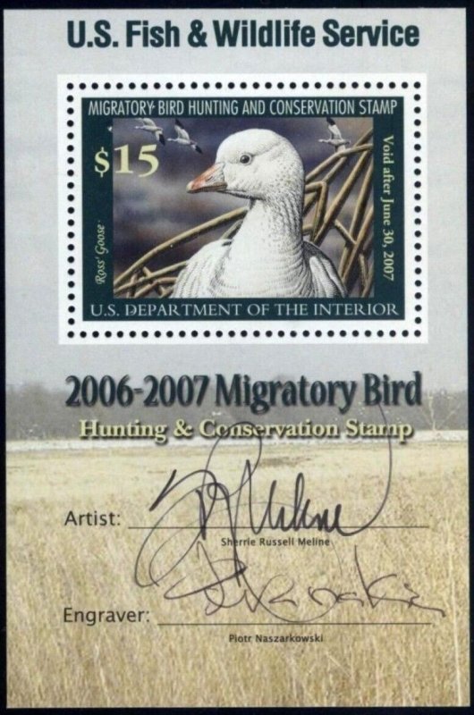 US RW73b - Federal Duck Stamp. Mini Sheet  Dual Signatures. MNH. Cv$180.00