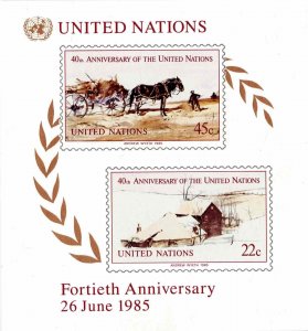 United Nations 1985 Sc 449 40th Anniversary Souvenir Mini Sheet MLH Imperforate