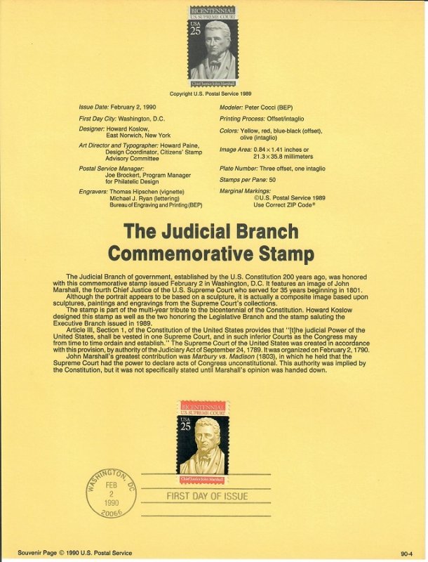 US SP852 The Judicial Branch Souvenir Page #2415