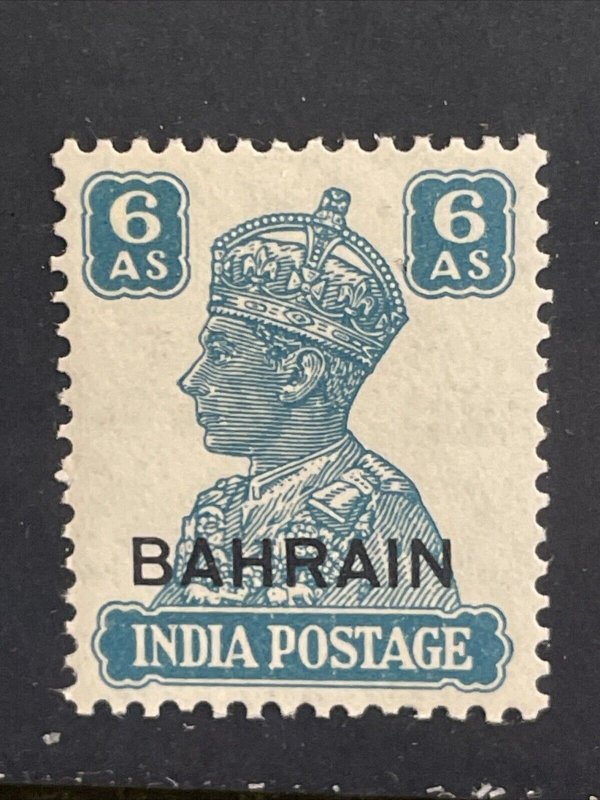 1943 Bahrain Overprint on India 6As Peacock Blue KGVI MNH Sc# 49, SG# 48