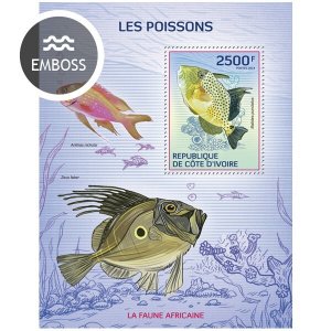 IVORY COAST - 2014 - Fishes - Perf Souv Sheet - Mint Never Hinged