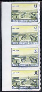 Turkey 1963 Mausoleum 50k def vert strip of 4 imperf on t...