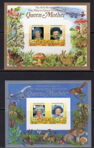 British Virgin 1986 Concorde/Mushrooms/Butterflies/Birds 2 S/S IMPERFORATED MNH