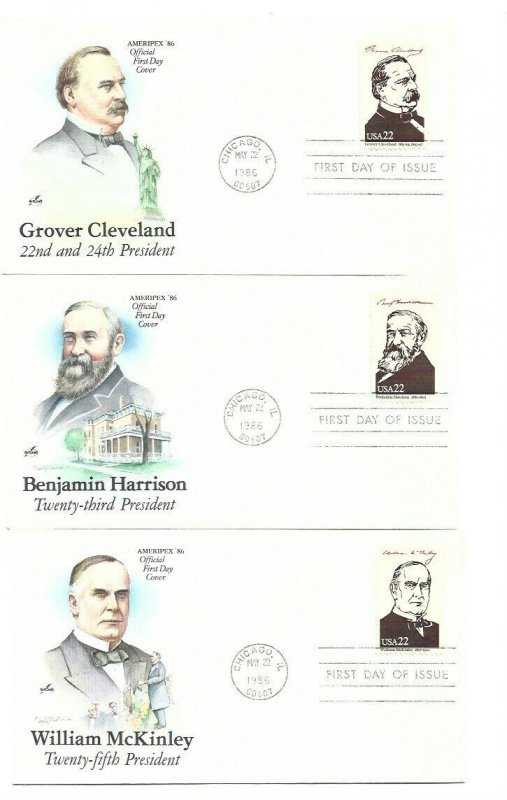 2216-19 set of 36 unaddressed ArtCraft Presidents, AMERIPEX '86 FDCs