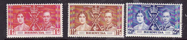 Bermuda-Sc#115-7-unused very light hinged KGVI Coronation set-Omnibus-1937-