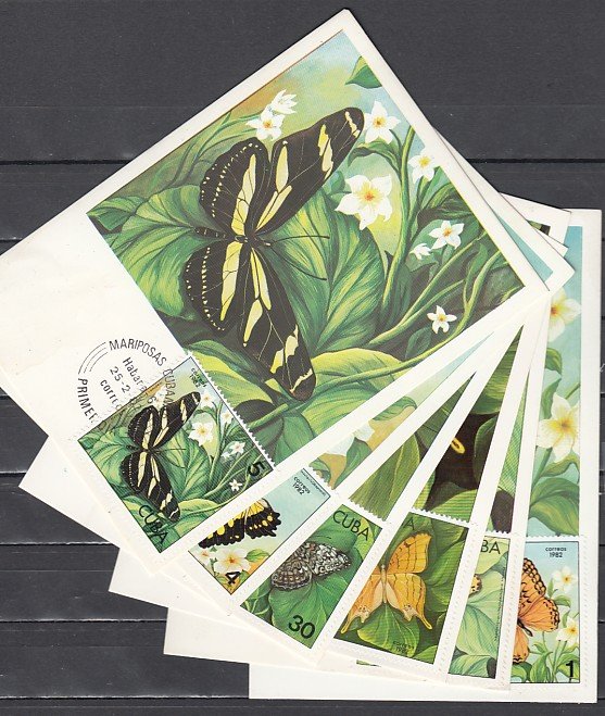 Cuba, Scott cat. 2478-2483. Butterflies issue. 6 Maximum Cards. ^